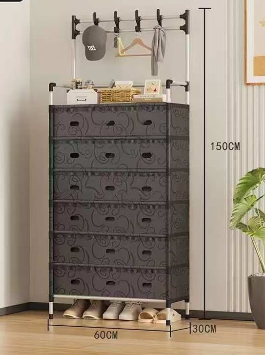 منظم الأحذية أسود 7 طبقات مع معلاق