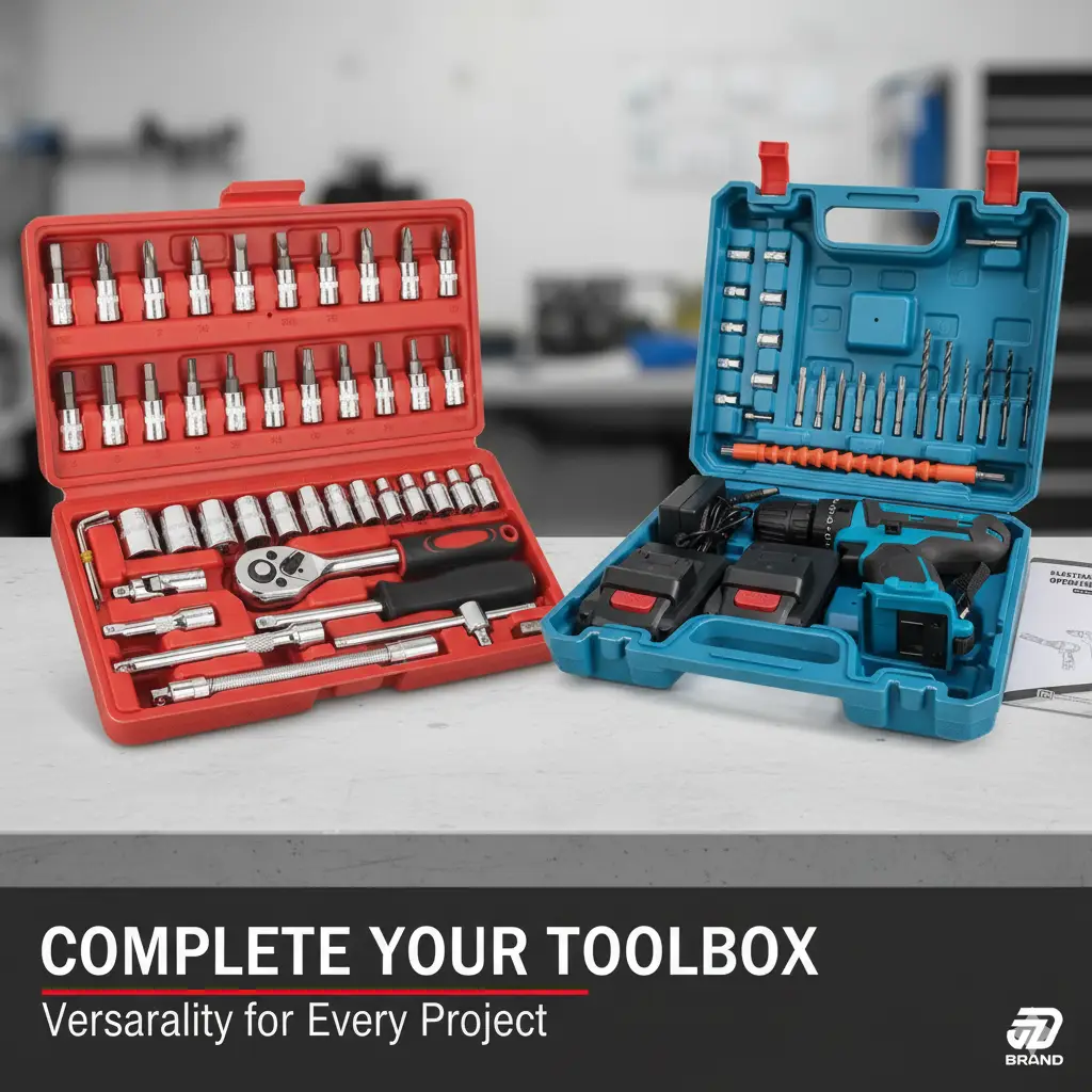 مفك ومثقاب كهربائي  + طقم مفاتيح 46 قطعة